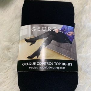 George opaque control top black tights, sz 3